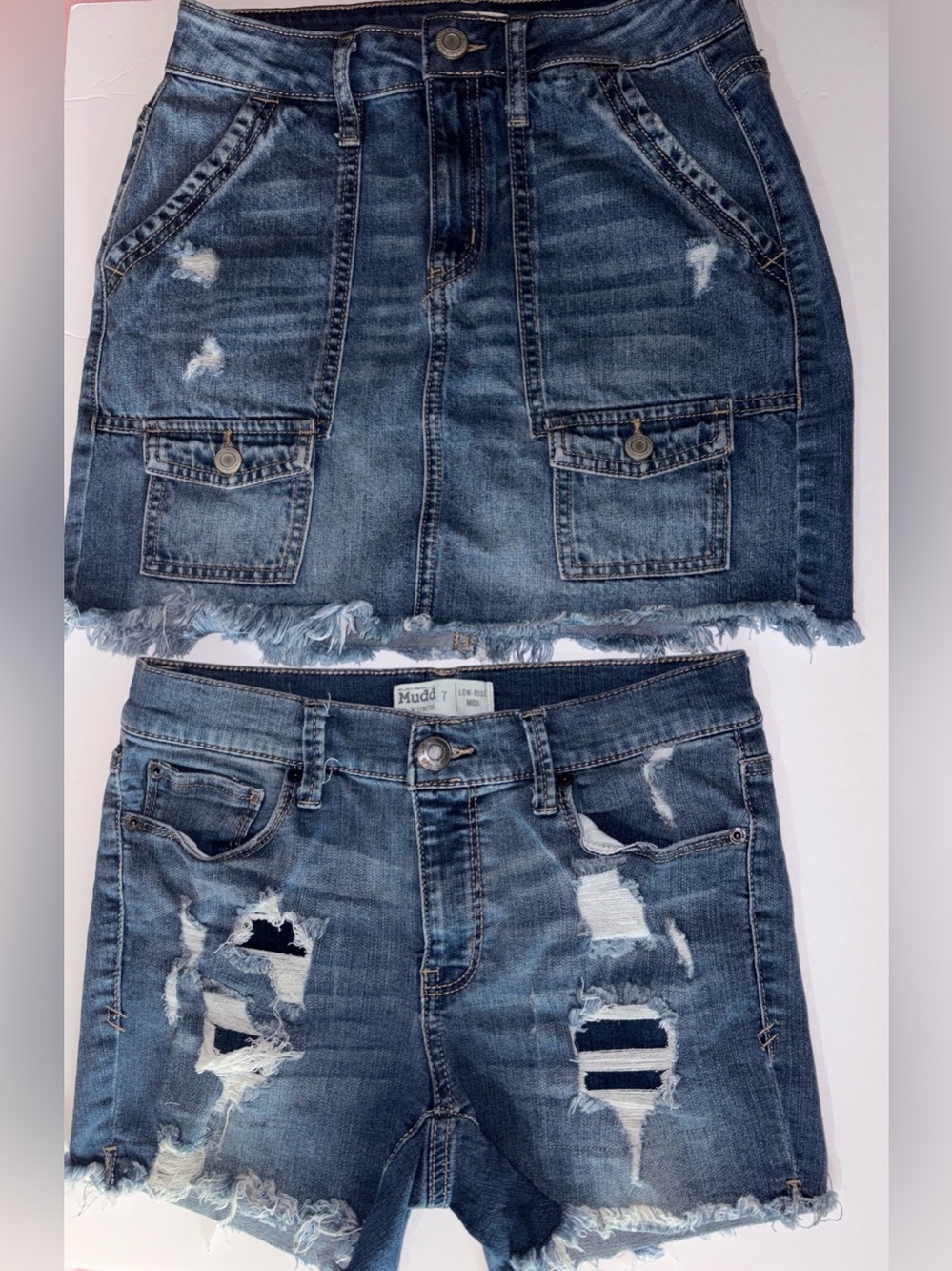 Denim Bundle Distressed Blue Skirt / Shorts